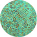 Round Southwestern Turquoise Country Rug, con2213turq