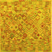 Square Machine Washable Southwestern Yellow Country Rug, wshcon2213yw