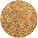 Round Machine Washable Southwestern Brown Country Rug, wshcon2213brn