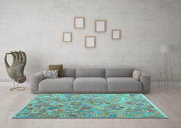 Machine Washable Southwestern Light Blue Country Rug in a Living Room, wshcon2213lblu