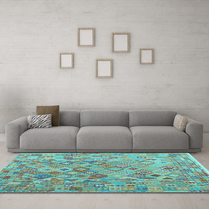 Machine Washable Southwestern Light Blue Country Rug in a Living Room, wshcon2213lblu