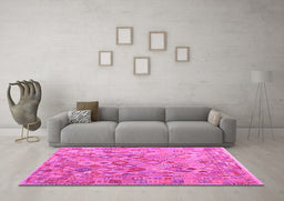 Machine Washable Southwestern Pink Country Rug in a Living Room, wshcon2213pnk