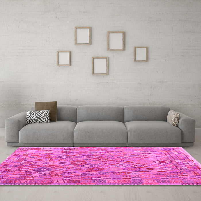Machine Washable Southwestern Pink Country Rug in a Living Room, wshcon2213pnk