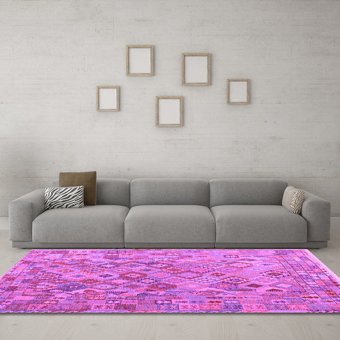 Machine Washable Southwestern Purple Country Area Rugs in a Living Room, wshcon2213pur