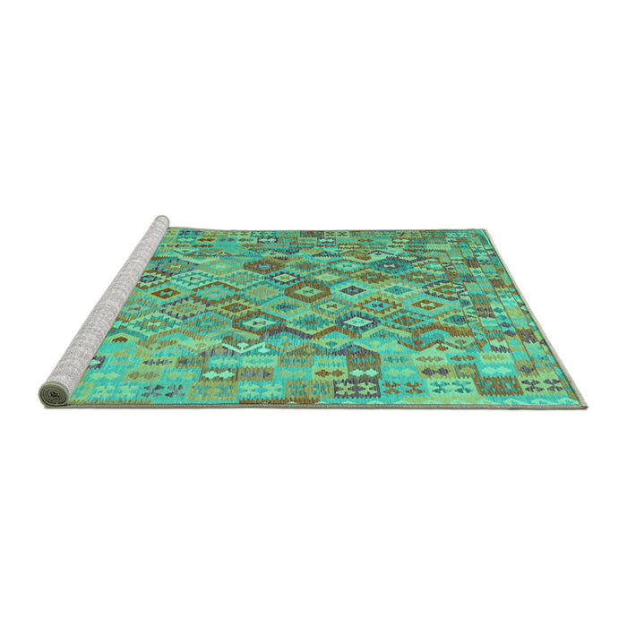 Sideview of Machine Washable Southwestern Turquoise Country Area Rugs, wshcon2213turq