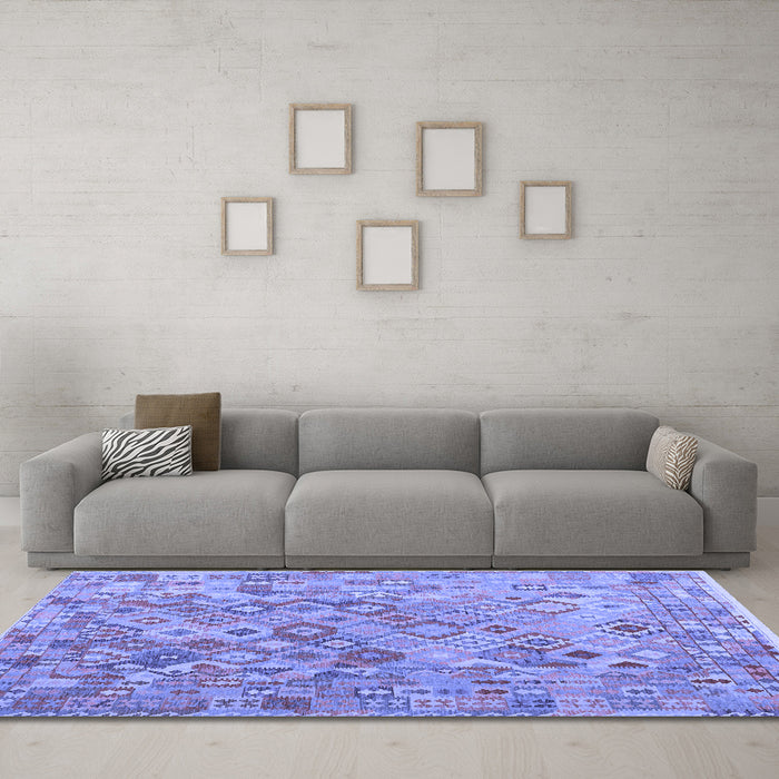Machine Washable Southwestern Blue Country Rug in a Living Room, wshcon2213blu