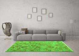 Machine Washable Southwestern Green Country Area Rugs in a Living Room,, wshcon2213grn