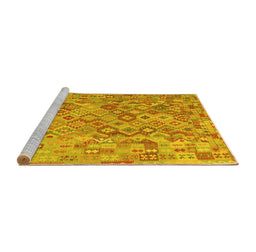 Sideview of Machine Washable Southwestern Yellow Country Rug, wshcon2213yw