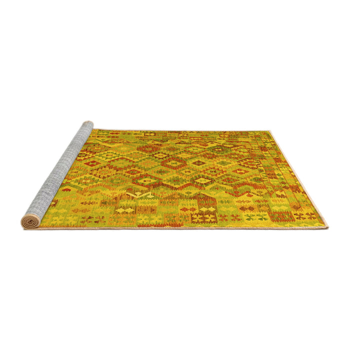 Sideview of Machine Washable Southwestern Yellow Country Rug, wshcon2213yw