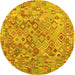 Round Machine Washable Southwestern Yellow Country Rug, wshcon2213yw