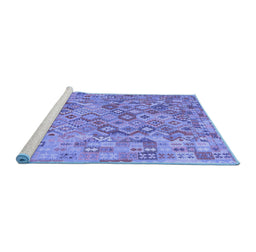 Sideview of Machine Washable Southwestern Blue Country Rug, wshcon2213blu
