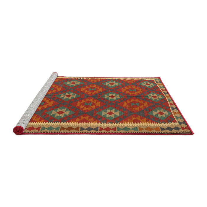 Serging Thickness of Machine Washable Contemporary Red Rug, wshcon2214