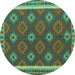 Round Oriental Turquoise Traditional Rug, con2214turq