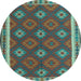 Round Machine Washable Oriental Light Blue Traditional Rug, wshcon2214lblu