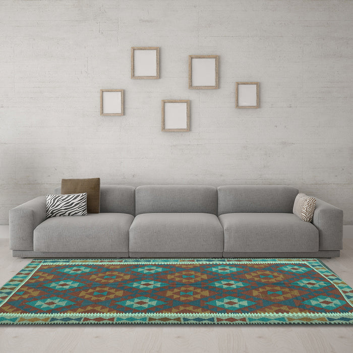 Machine Washable Oriental Light Blue Traditional Rug in a Living Room, wshcon2214lblu