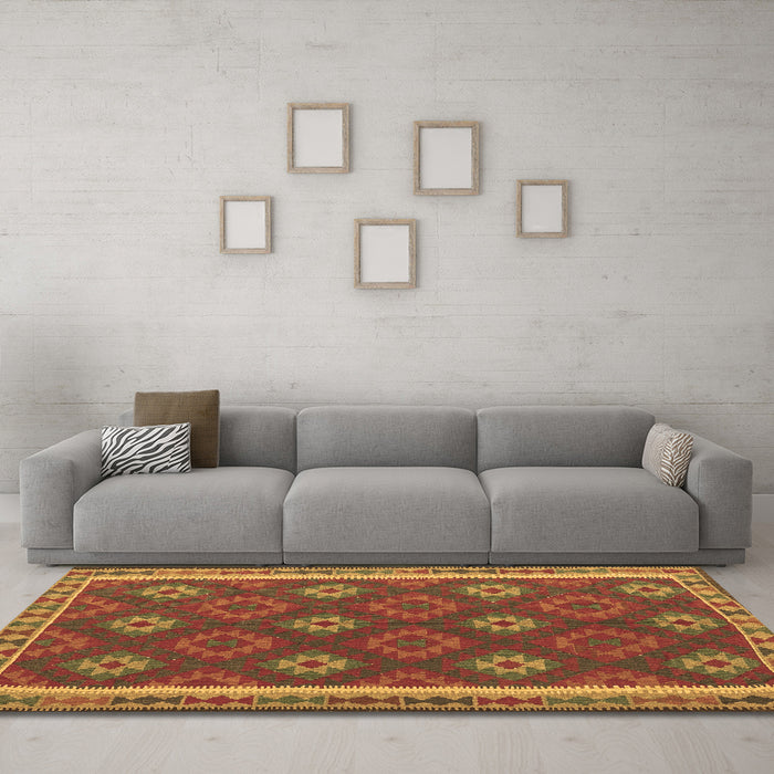 Machine Washable Oriental Brown Traditional Rug in a Living Room,, wshcon2214brn