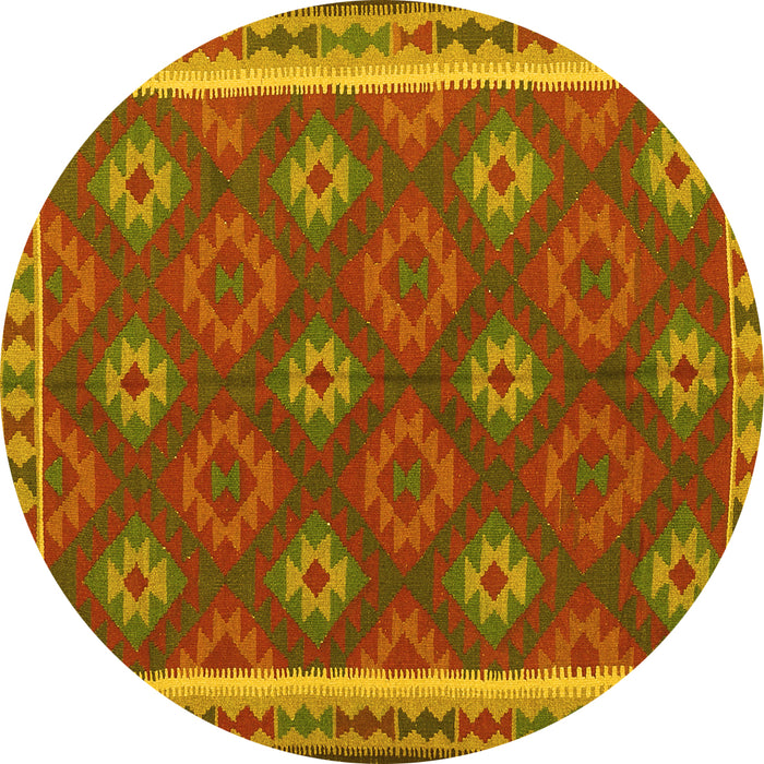 Round Machine Washable Oriental Yellow Traditional Rug, wshcon2214yw
