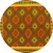 Round Machine Washable Oriental Yellow Traditional Rug, wshcon2214yw