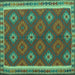 Square Machine Washable Oriental Turquoise Traditional Area Rugs, wshcon2214turq