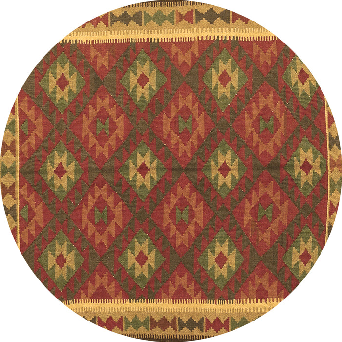 Round Machine Washable Oriental Brown Traditional Rug, wshcon2214brn