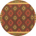 Round Machine Washable Oriental Brown Traditional Rug, wshcon2214brn