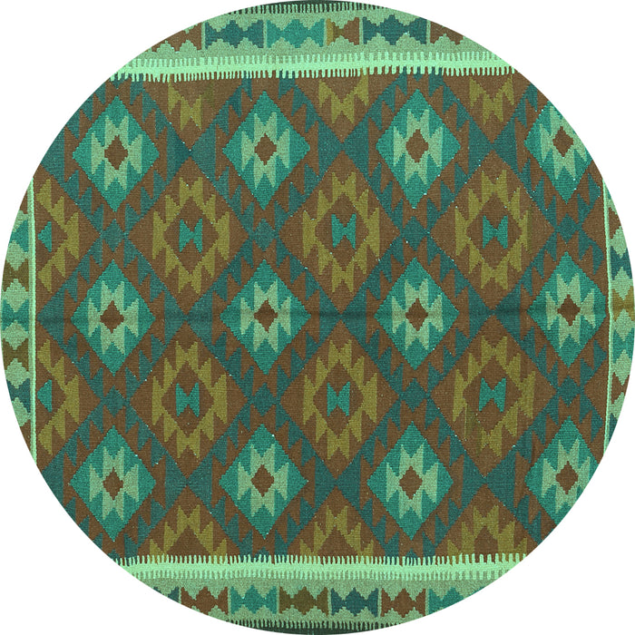 Round Machine Washable Oriental Turquoise Traditional Area Rugs, wshcon2214turq