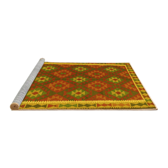 Sideview of Machine Washable Oriental Yellow Traditional Rug, wshcon2214yw