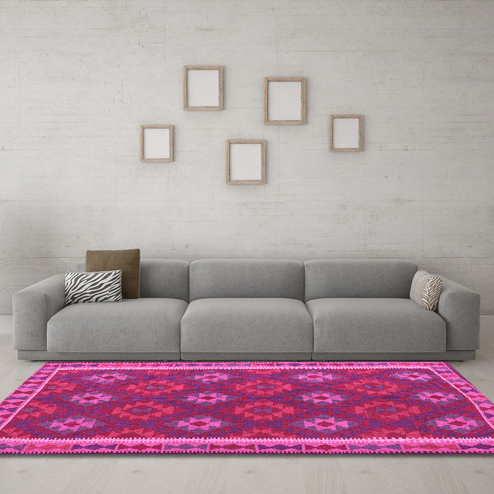 Machine Washable Oriental Pink Traditional Rug in a Living Room, wshcon2214pnk