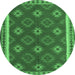 Round Machine Washable Oriental Emerald Green Traditional Area Rugs, wshcon2214emgrn