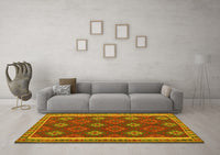 Machine Washable Oriental Yellow Traditional Rug, wshcon2214yw