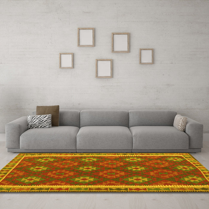 Machine Washable Oriental Yellow Traditional Rug in a Living Room, wshcon2214yw