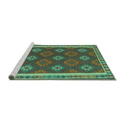 Sideview of Machine Washable Oriental Turquoise Traditional Area Rugs, wshcon2214turq