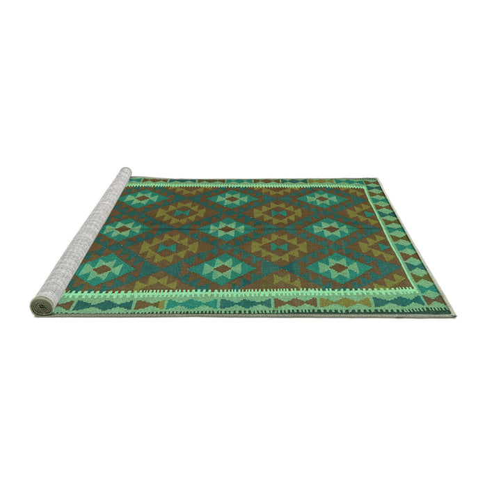 Sideview of Machine Washable Oriental Turquoise Traditional Area Rugs, wshcon2214turq