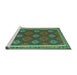 Sideview of Machine Washable Oriental Turquoise Traditional Area Rugs, wshcon2214turq