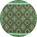 Round Machine Washable Oriental Turquoise Traditional Area Rugs, wshcon2215turq