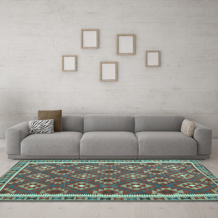 Machine Washable Oriental Light Blue Traditional Rug in a Living Room, wshcon2215lblu