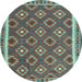 Round Oriental Light Blue Traditional Rug, con2215lblu