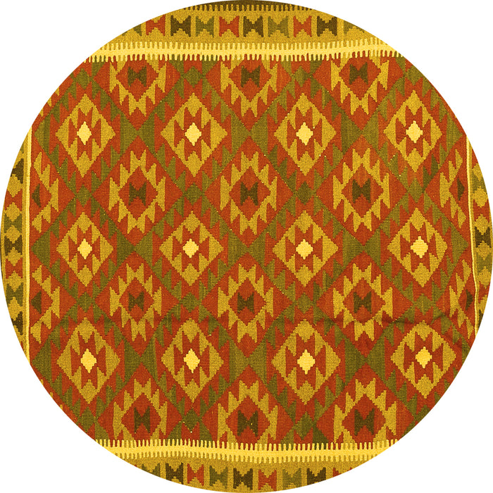 Round Machine Washable Oriental Yellow Traditional Rug, wshcon2215yw