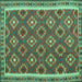 Square Machine Washable Oriental Turquoise Traditional Area Rugs, wshcon2215turq