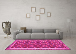 Machine Washable Oriental Pink Traditional Rug in a Living Room, wshcon2215pnk