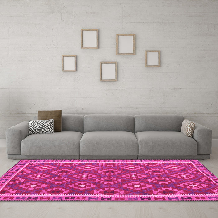 Machine Washable Oriental Pink Traditional Rug in a Living Room, wshcon2215pnk