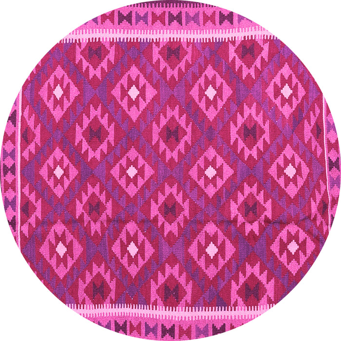 Round Machine Washable Oriental Pink Traditional Rug, wshcon2215pnk