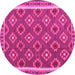 Round Machine Washable Oriental Pink Traditional Rug, wshcon2215pnk