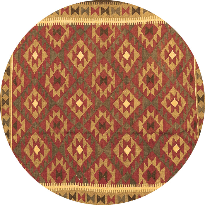 Round Machine Washable Oriental Brown Traditional Rug, wshcon2215brn