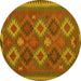 Round Machine Washable Oriental Yellow Traditional Rug, wshcon2216yw