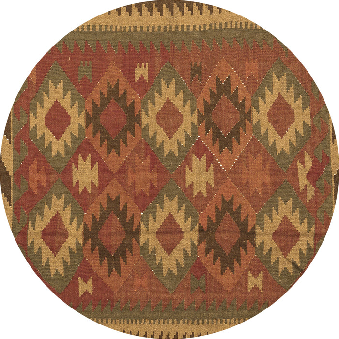 Round Machine Washable Oriental Brown Traditional Rug, wshcon2216brn