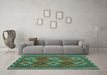 Machine Washable Oriental Turquoise Traditional Area Rugs in a Living Room,, wshcon2216turq