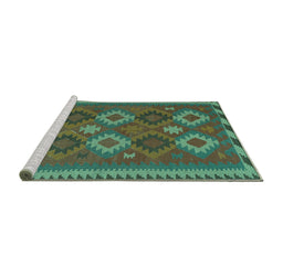 Sideview of Machine Washable Oriental Turquoise Traditional Area Rugs, wshcon2216turq
