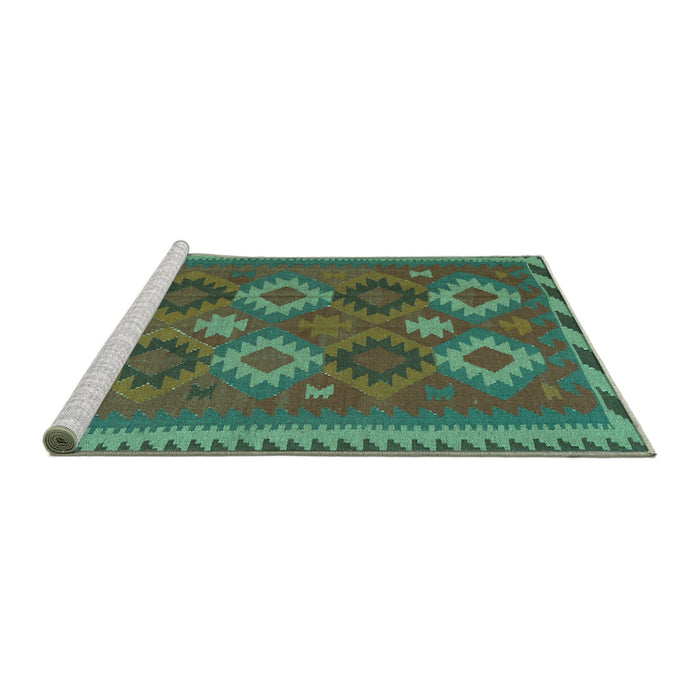 Sideview of Machine Washable Oriental Turquoise Traditional Area Rugs, wshcon2216turq