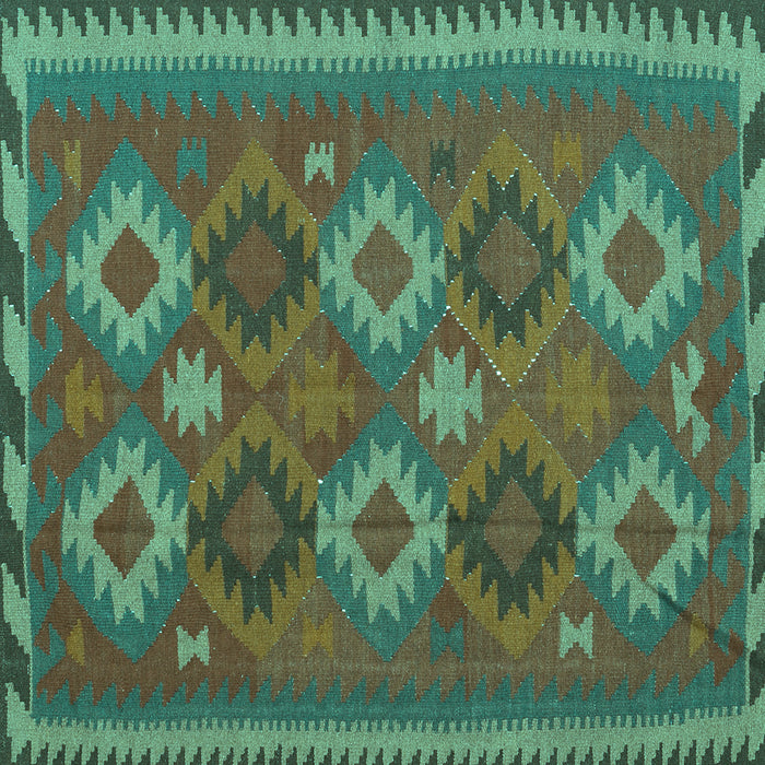 Square Machine Washable Oriental Turquoise Traditional Area Rugs, wshcon2216turq